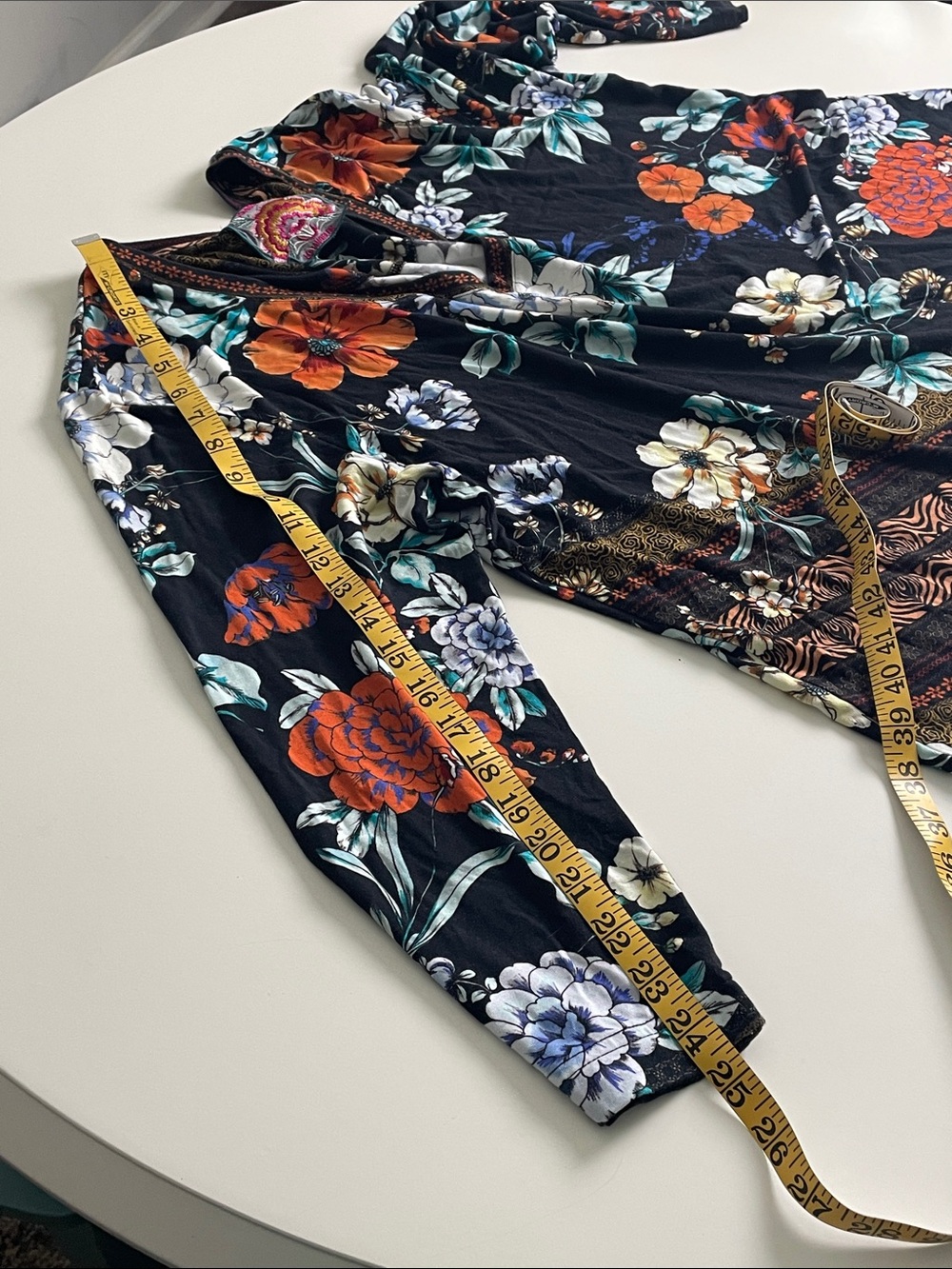 Johnny Was Black Floral V-Neck Blouse with Teal and Orange Accents - Picture 14 of 14